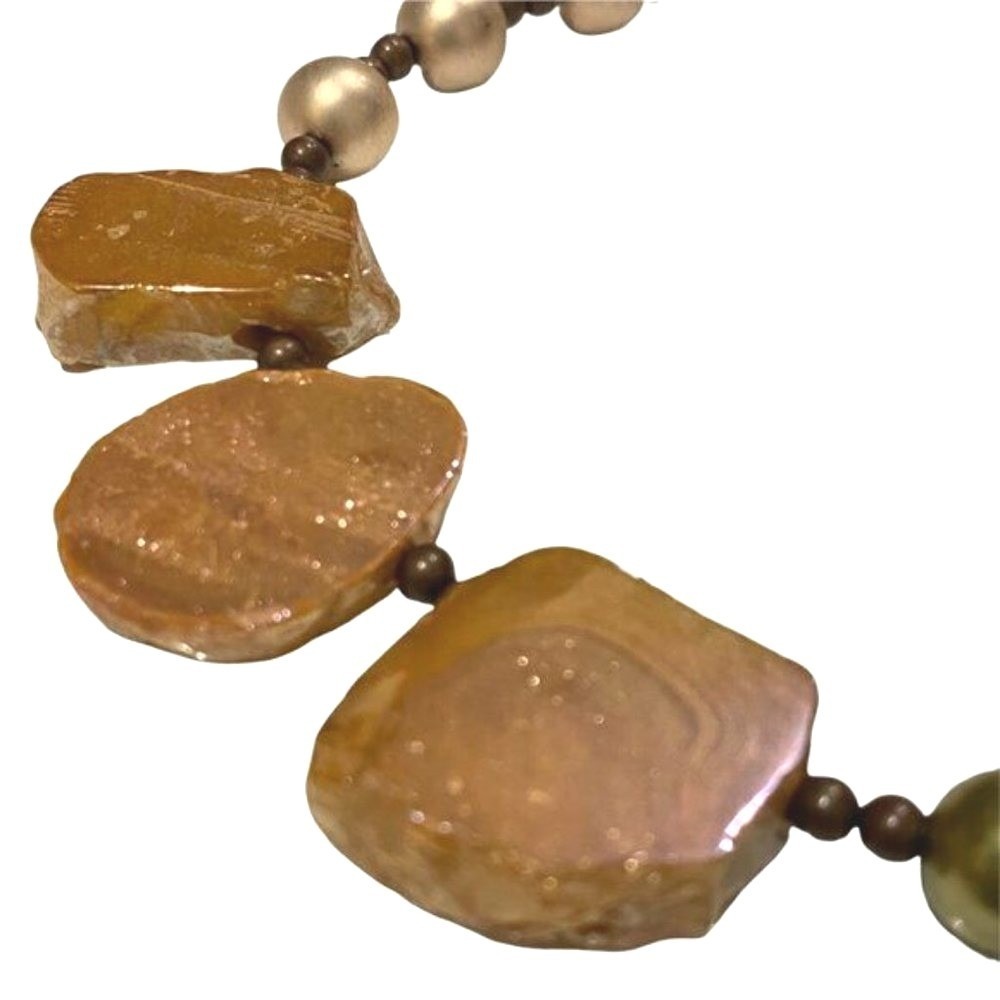 Treska Beaded Statement Necklace Gold Green Handmade Earthy Forest Collection - Picture 3 of 11